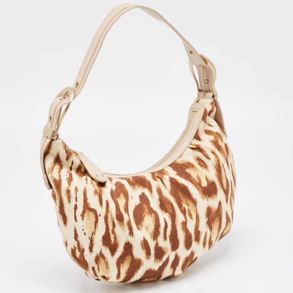 Dior Authentic Beige/Brown Leopard Printed Fabric and Leather Buckle Handle Hobo - Picture 3 of 15